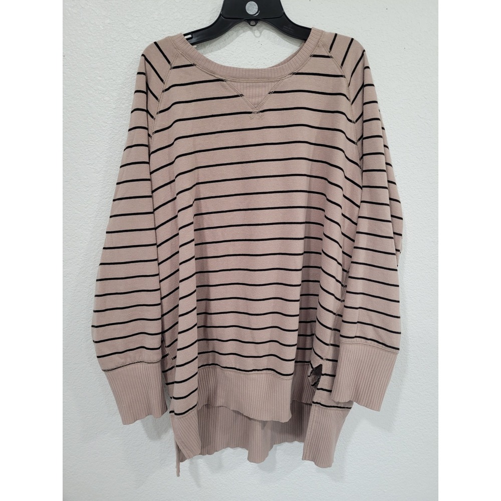 Maurices Womens L‎ Tan Black Striped Fleece Lined Raglan Sweatshirt High Low #23